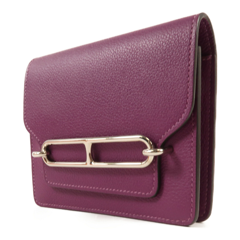 HERMES Evercolour皮革Roulis Slim銀扣錢包Anemone-2