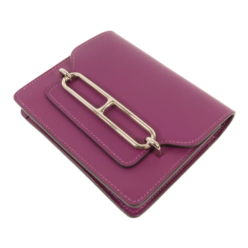 HERMES Evercolour皮革Roulis Slim銀扣錢包Anemone-3