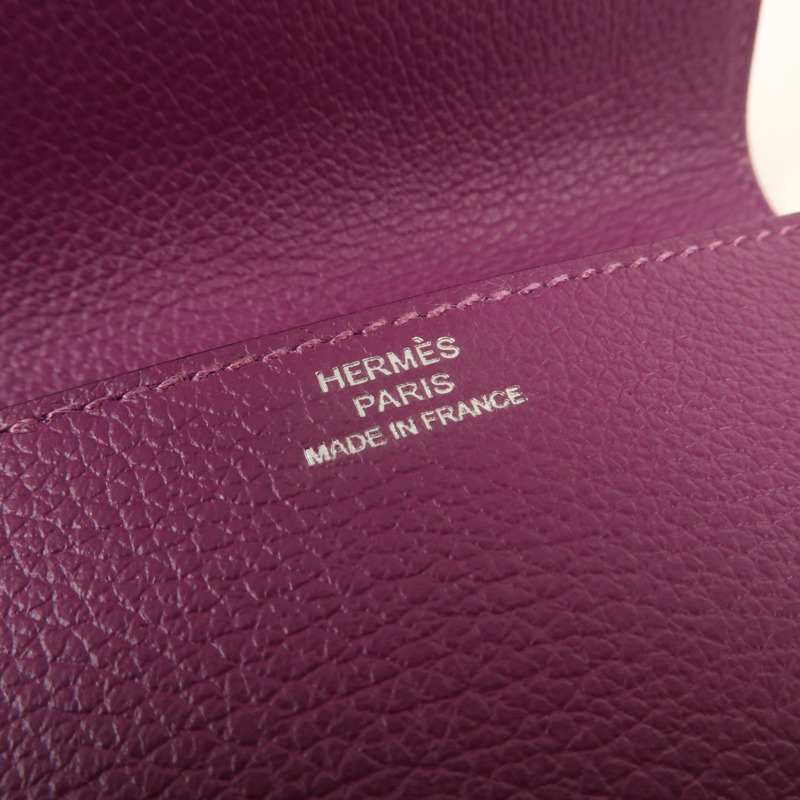HERMES Evercolour皮革Roulis Slim銀扣錢包Anemone-5
