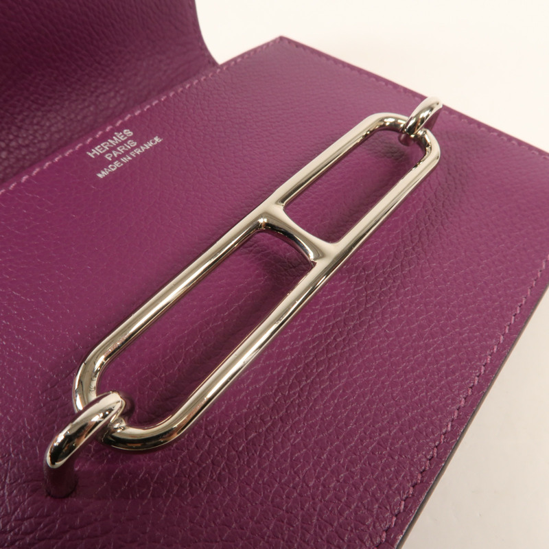 HERMES Evercolour皮革Roulis Slim銀扣錢包Anemone-6