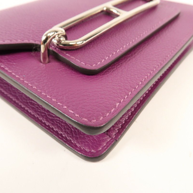 HERMES Evercolour皮革Roulis Slim銀扣錢包Anemone-9
