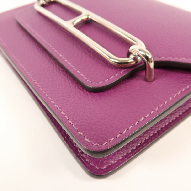 HERMES Evercolour皮革Roulis Slim銀扣錢包Anemone-10