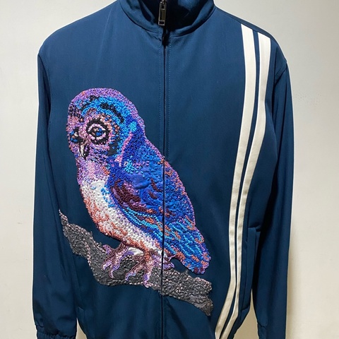VALENTINO 綠色刺繡貓頭鷹圖案立領外套