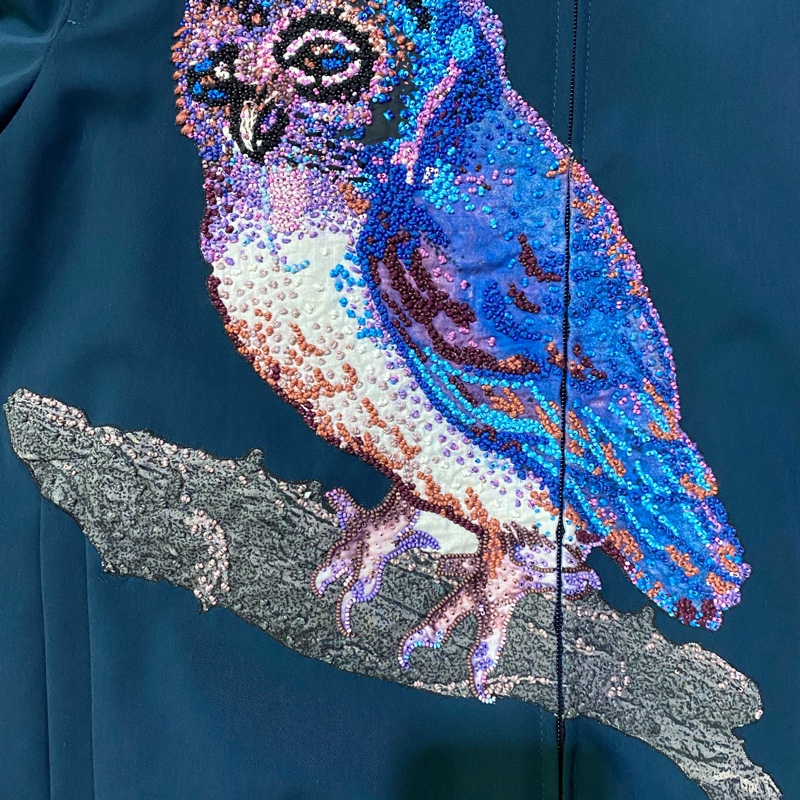 VALENTINO 綠色刺繡貓頭鷹圖案立領外套-2