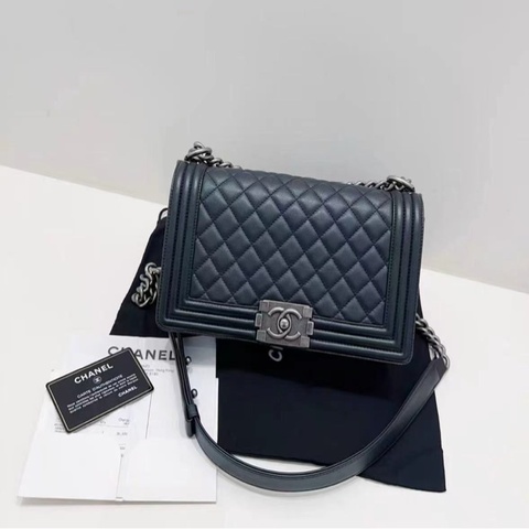 Chanel Leboy 中號 黑銀牛皮鍊條包 26開有卡配件塵袋盒子購證 99新 15*25*9