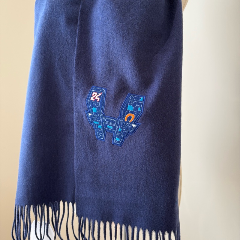 HERMES 深藍色刺繡圍巾-2