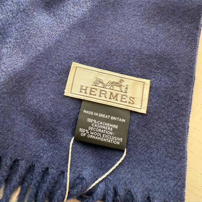 HERMES 深藍色刺繡圍巾-6