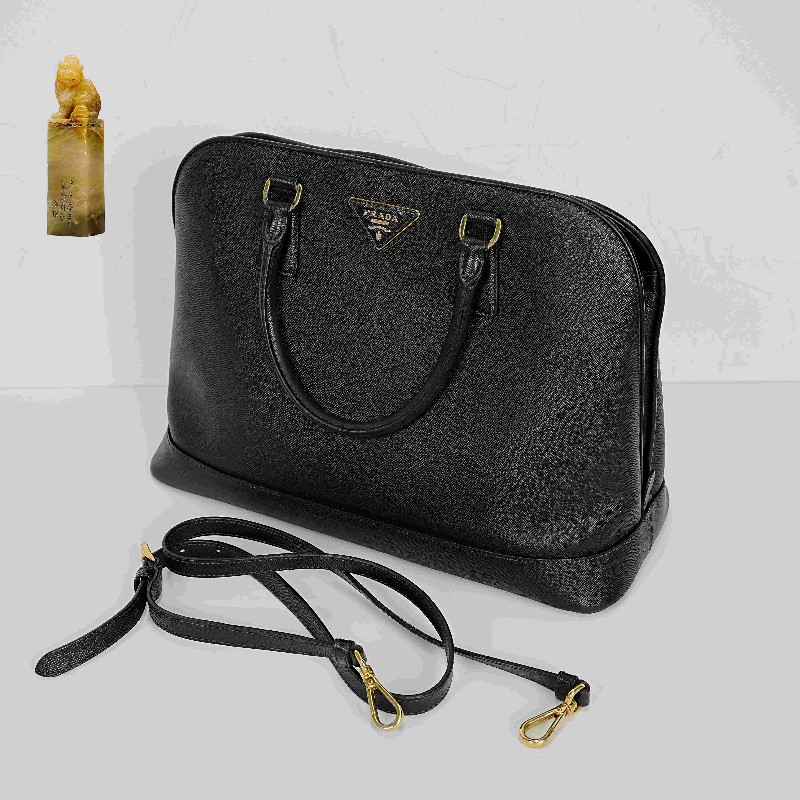 PRADA 純色徽標 黑色 手提包 肩背包 斜背包-8