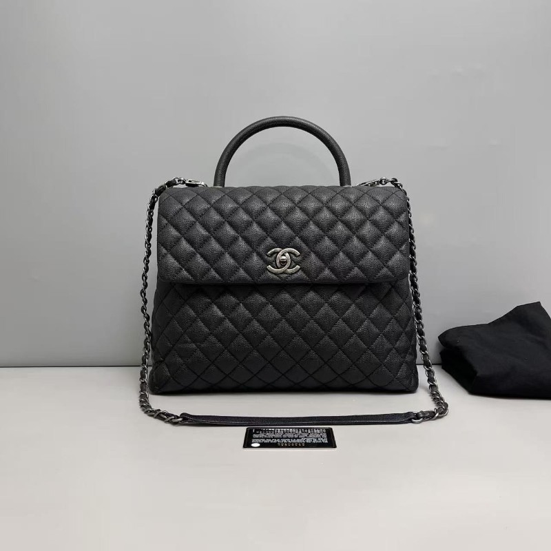Chanel香奈兒 Coco handle大號黑銀荔枝紋 手提包 肩背包-0