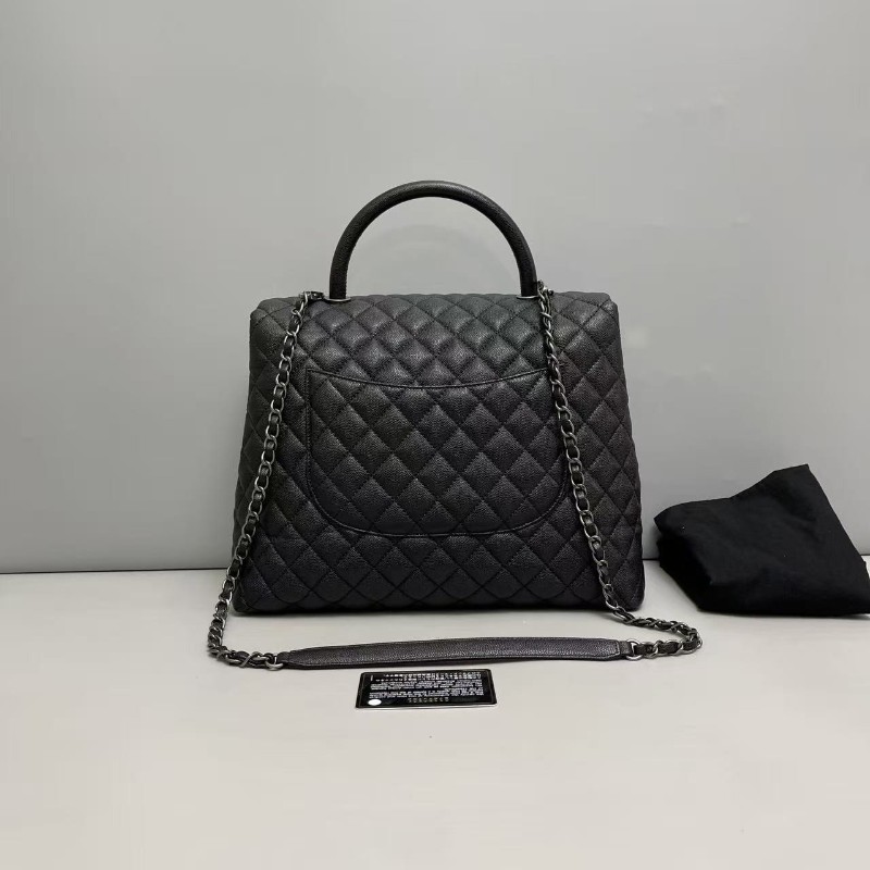 Chanel香奈兒 Coco handle大號黑銀荔枝紋 手提包 肩背包-1