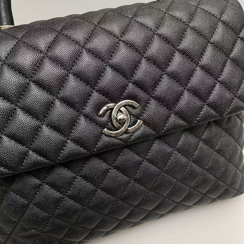 Chanel香奈兒 Coco handle大號黑銀荔枝紋 手提包 肩背包-2