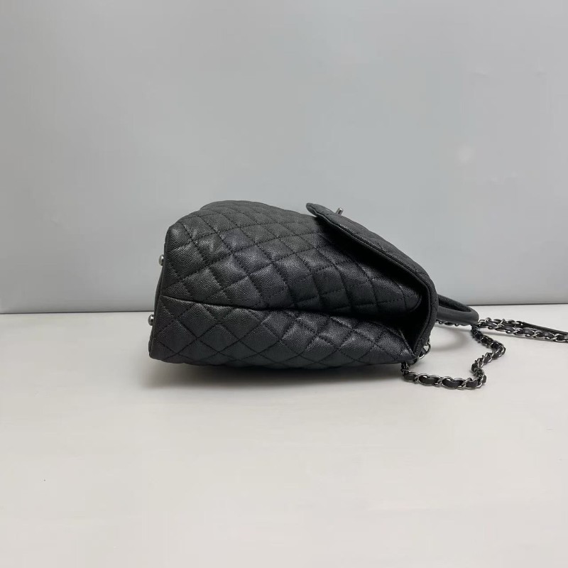 Chanel香奈兒 Coco handle大號黑銀荔枝紋 手提包 肩背包-4