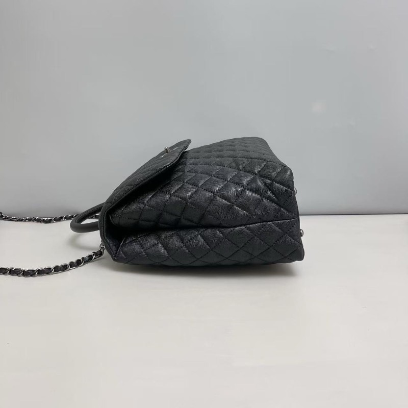 Chanel香奈兒 Coco handle大號黑銀荔枝紋 手提包 肩背包-5