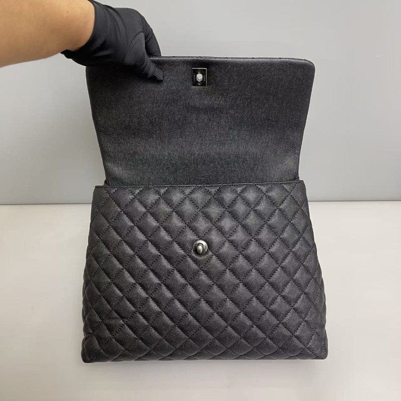 Chanel香奈兒 Coco handle大號黑銀荔枝紋 手提包 肩背包-6