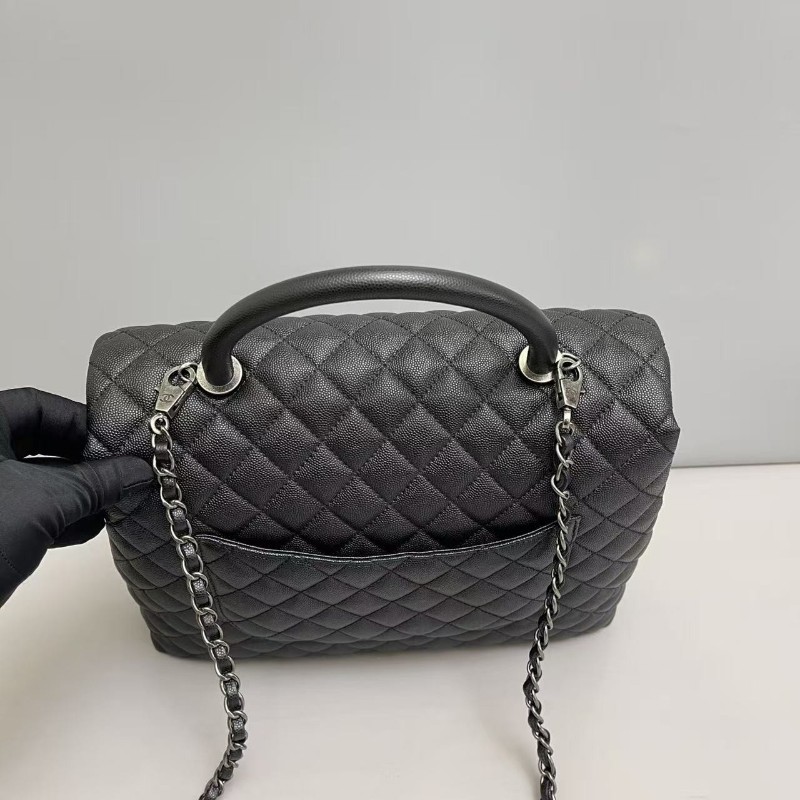 Chanel香奈兒 Coco handle大號黑銀荔枝紋 手提包 肩背包-8