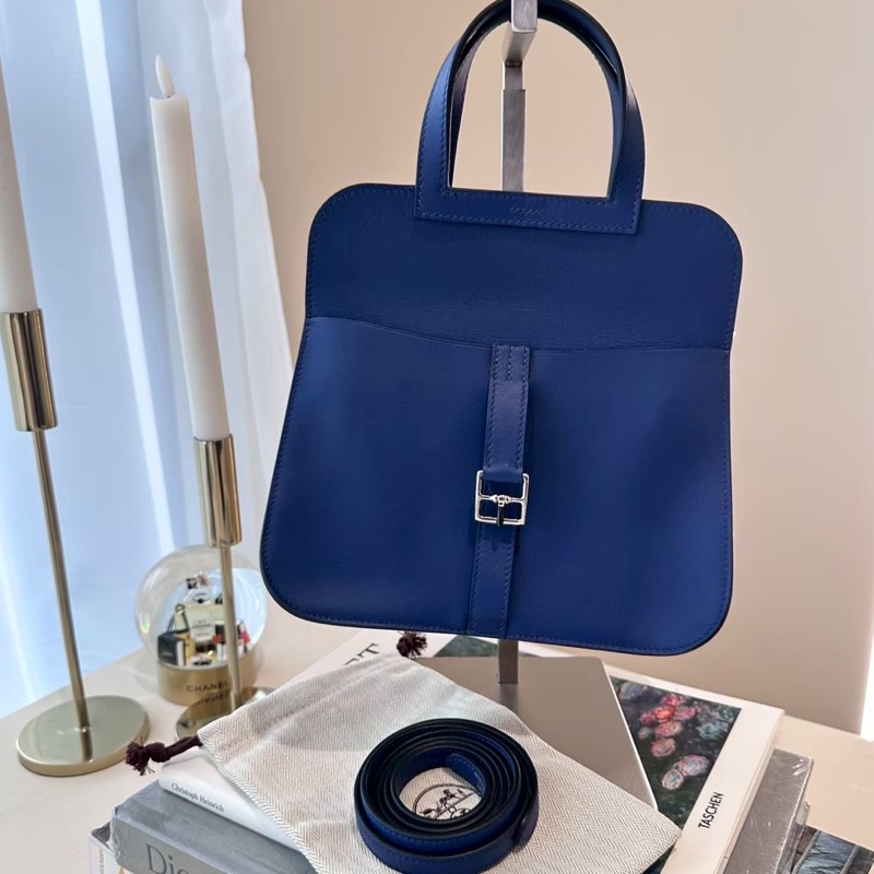HERMES Mini Halzan 深藍銀釦 D刻-0