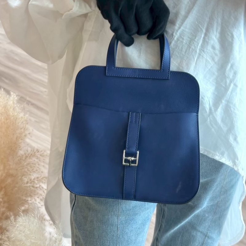 HERMES Mini Halzan 深藍銀釦 D刻-8
