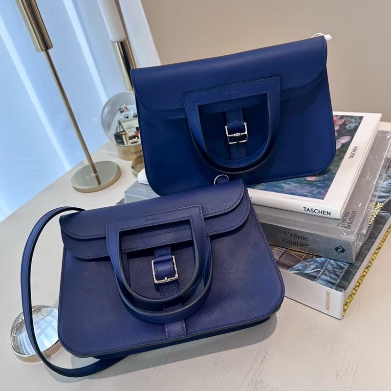 HERMES Mini Halzan 深藍銀釦 D刻-9