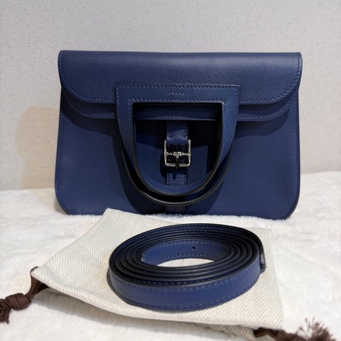 HERMES Mini Halzan 深藍銀釦 D刻