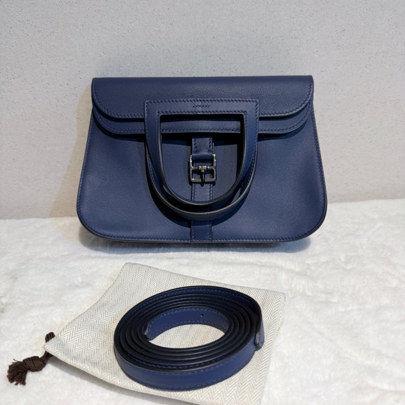HERMES Mini Halzan 深藍銀釦 D刻-1