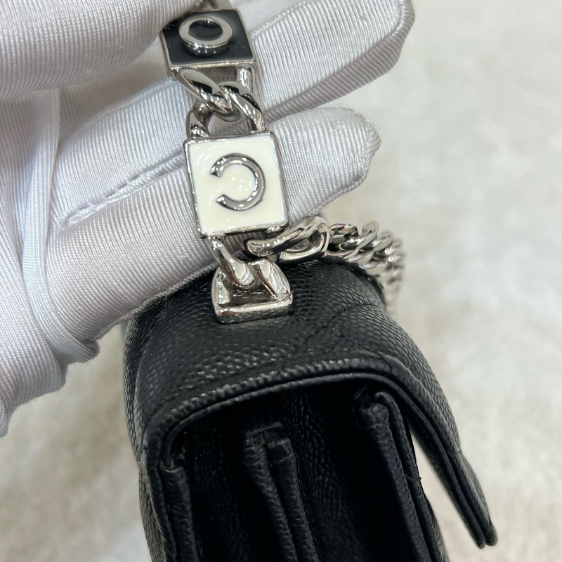 Chanel香奈兒 黑銀荔枝牛琺瑯手柄mini鏈條包小廢包-3