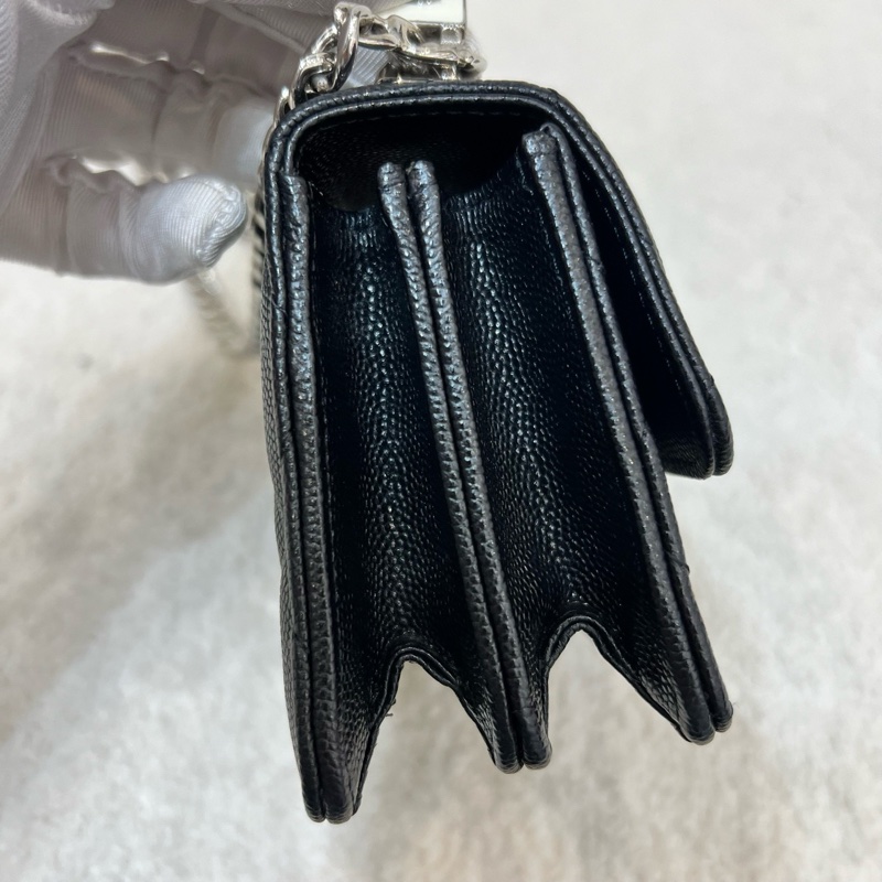 Chanel香奈兒 黑銀荔枝牛琺瑯手柄mini鏈條包小廢包-4