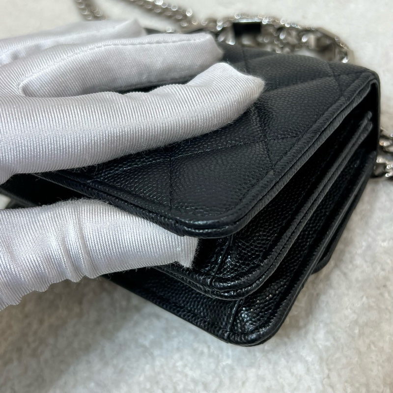 Chanel香奈兒 黑銀荔枝牛琺瑯手柄mini鏈條包小廢包-5