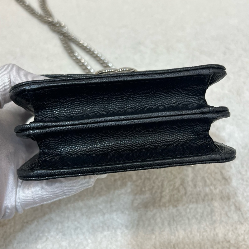 Chanel香奈兒 黑銀荔枝牛琺瑯手柄mini鏈條包小廢包-9