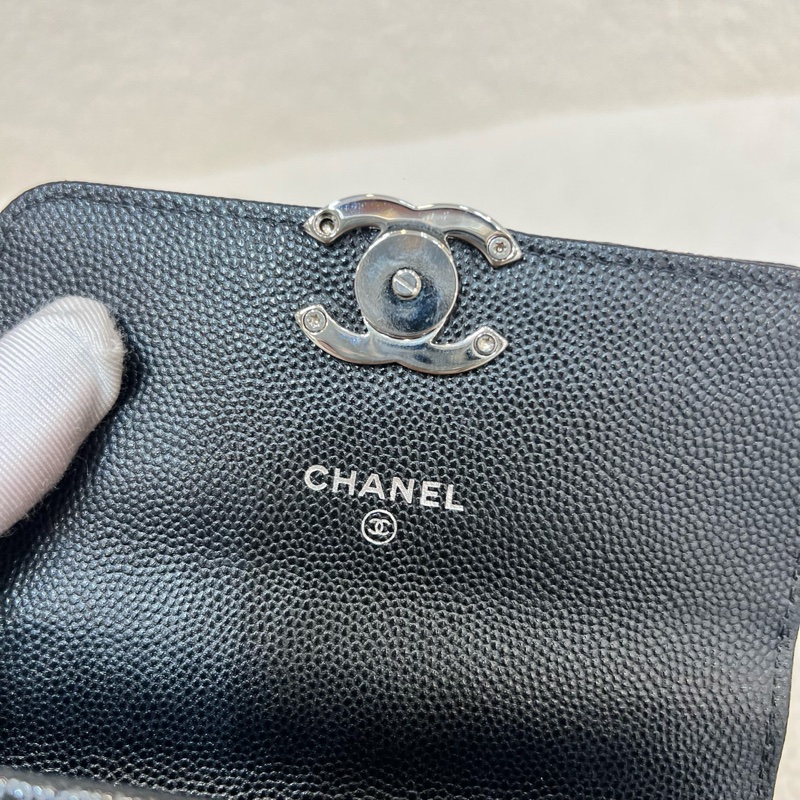 Chanel香奈兒 黑銀荔枝牛琺瑯手柄mini鏈條包小廢包-14