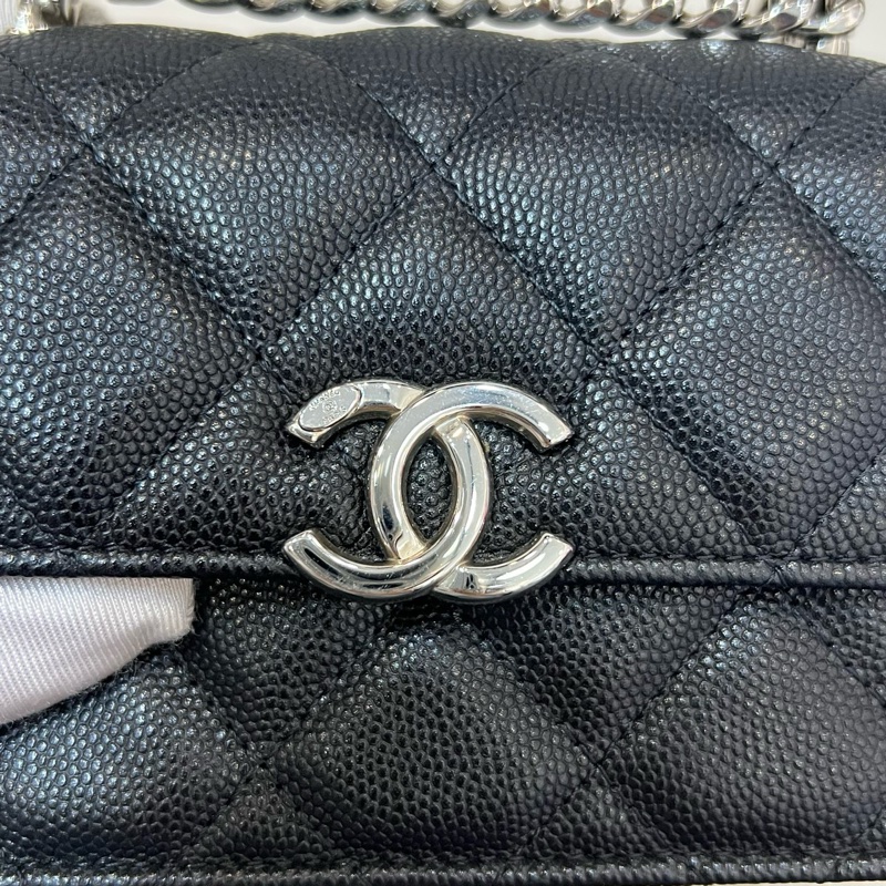 Chanel香奈兒 黑銀荔枝牛琺瑯手柄mini鏈條包小廢包-19