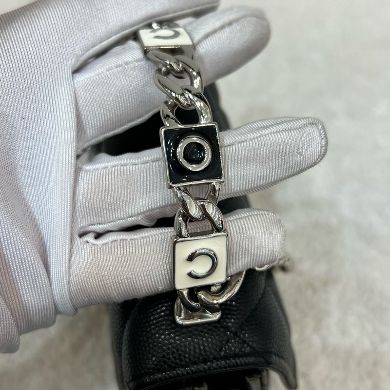 Chanel香奈兒 黑銀荔枝牛琺瑯手柄mini鏈條包小廢包-20