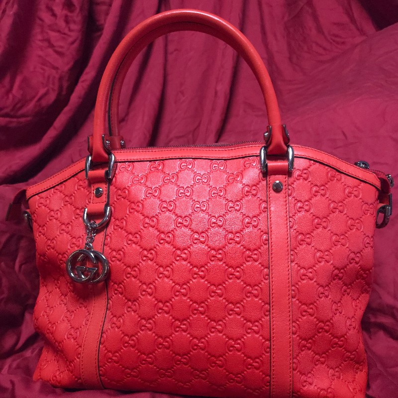 降到骨折！GUCCI 紅色GG LOGO牛皮皮革壓紋2 WAY側背、手提包 341503（GUCCISSIMA 341503)-0