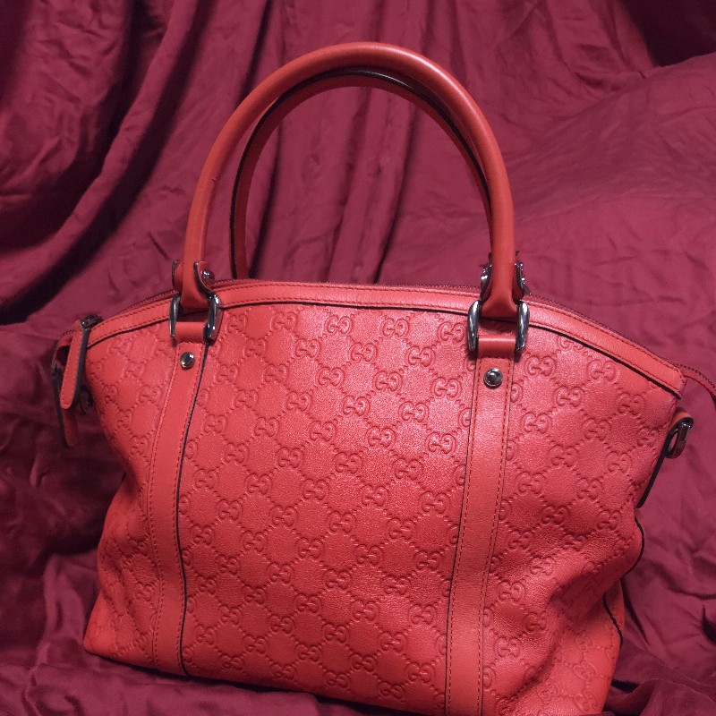 降到骨折！GUCCI 紅色GG LOGO牛皮皮革壓紋2 WAY側背、手提包 341503（GUCCISSIMA 341503)-2