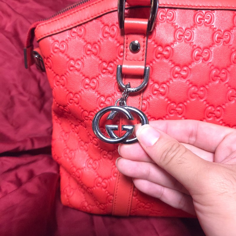 降到骨折！GUCCI 紅色GG LOGO牛皮皮革壓紋2 WAY側背、手提包 341503（GUCCISSIMA 341503)-3