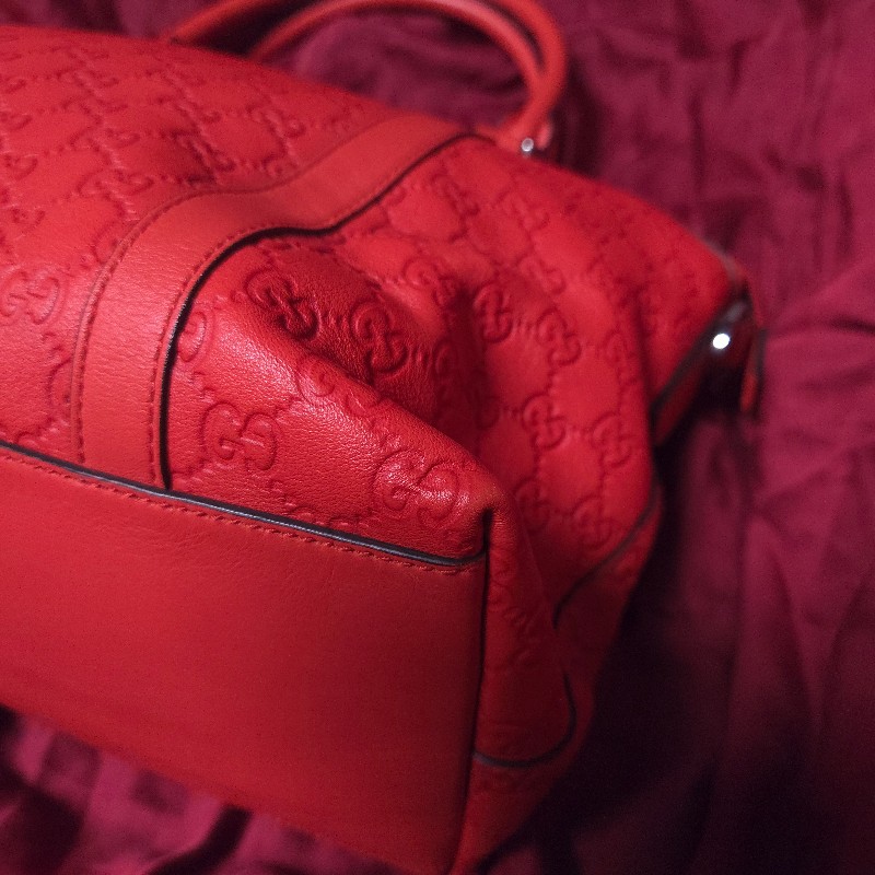 降到骨折！GUCCI 紅色GG LOGO牛皮皮革壓紋2 WAY側背、手提包 341503（GUCCISSIMA 341503)-4