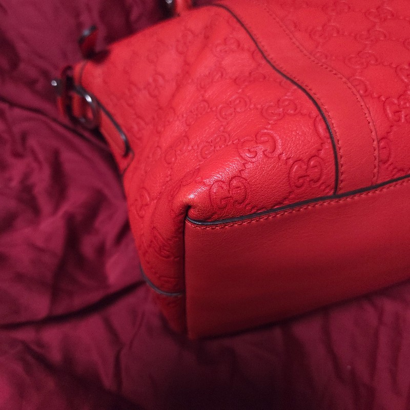 降到骨折！GUCCI 紅色GG LOGO牛皮皮革壓紋2 WAY側背、手提包 341503（GUCCISSIMA 341503)-5