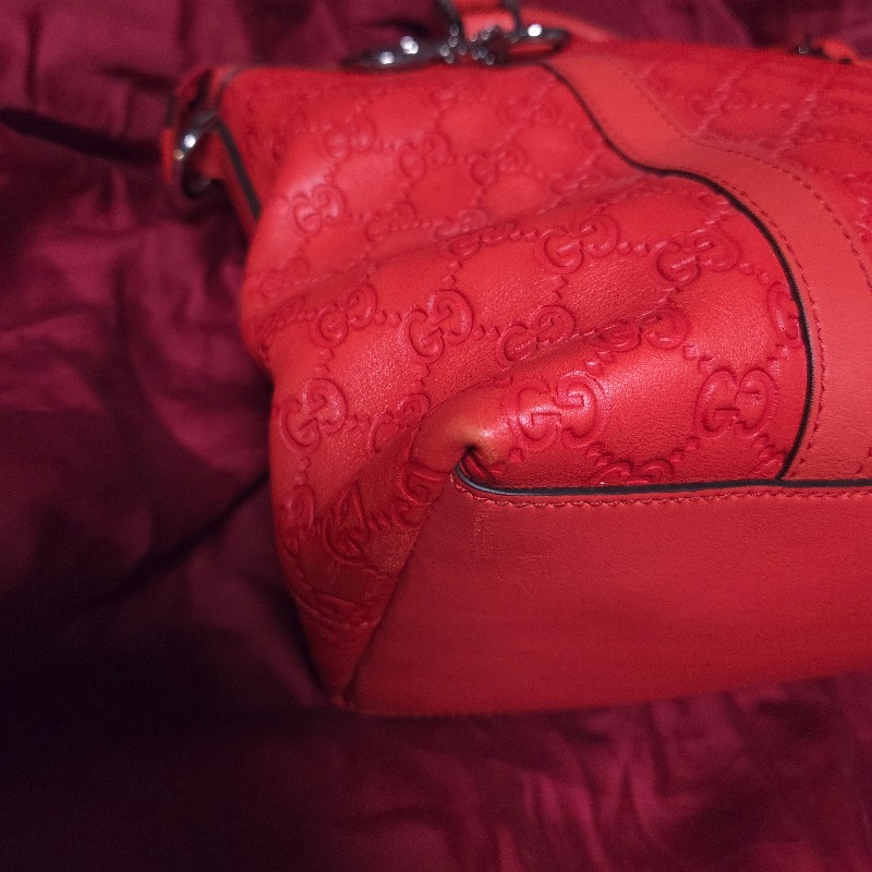 降到骨折！GUCCI 紅色GG LOGO牛皮皮革壓紋2 WAY側背、手提包 341503（GUCCISSIMA 341503)-7