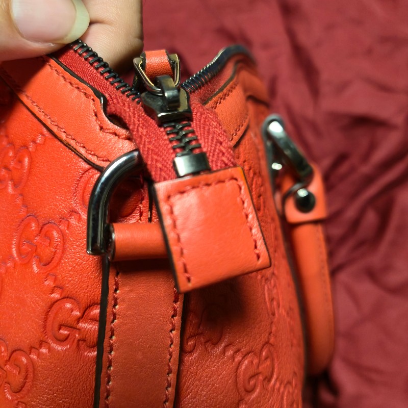 降到骨折！GUCCI 紅色GG LOGO牛皮皮革壓紋2 WAY側背、手提包 341503（GUCCISSIMA 341503)-12