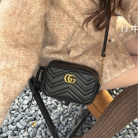 全網最低價🫣Gucci古馳marmont小號黑金相機包單肩斜挎包📷