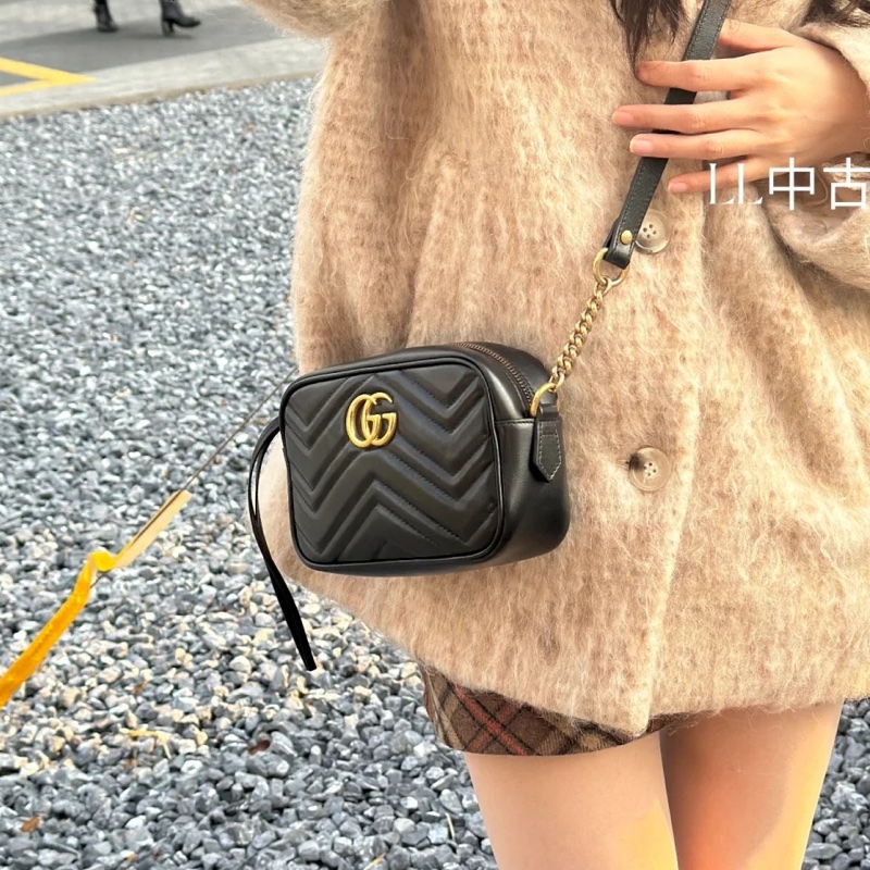 全網最低價🫣Gucci古馳marmont小號黑金相機包單肩斜挎包📷-1