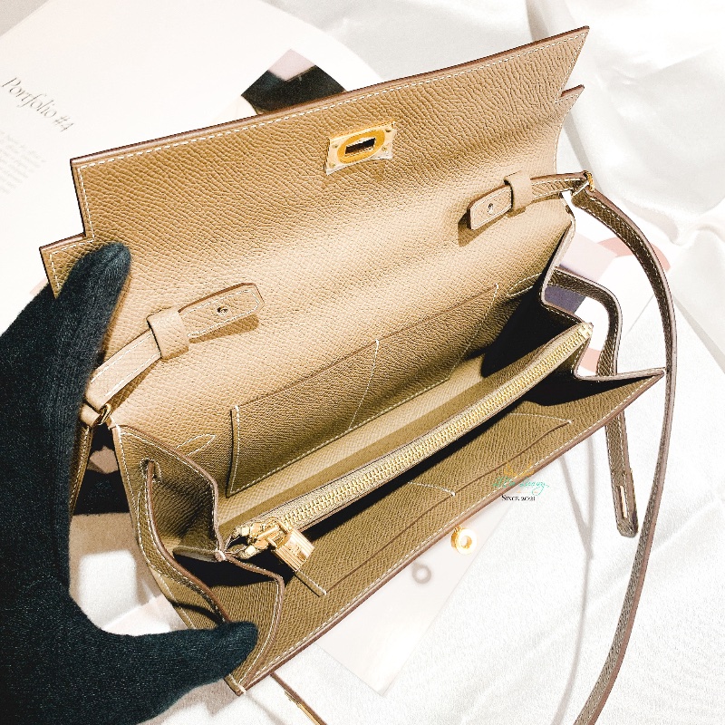 Hermes 愛馬仕 Kelly To Go 大象灰色 x 金釦 Epsom皮 三用背法 ＷＯＣ 斜背包 手拿包-6