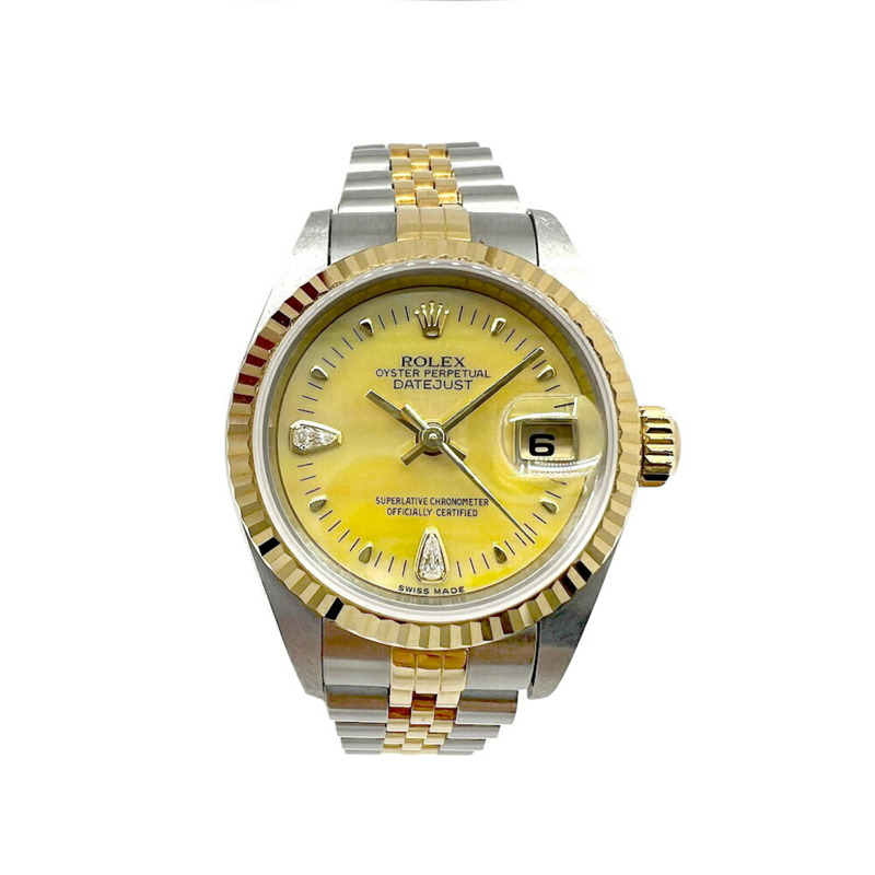 ROLEX 勞力士 Datejust 貝殼錶盤 K18 不鏽鋼自動腕錶 79173 女款鑽石黃鑲兩顆鑽石-0