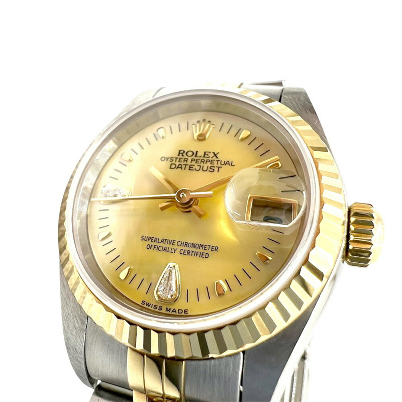 ROLEX 勞力士 Datejust 貝殼錶盤 K18 不鏽鋼自動腕錶 79173 女款鑽石黃鑲兩顆鑽石-2