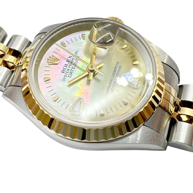 ROLEX 勞力士 Datejust 貝殼錶盤 K18 不鏽鋼自動腕錶 79173 女款鑽石黃鑲兩顆鑽石-3