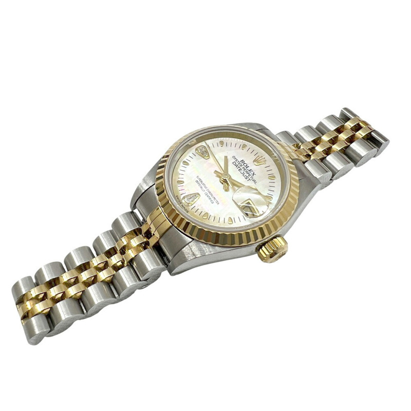 ROLEX 勞力士 Datejust 貝殼錶盤 K18 不鏽鋼自動腕錶 79173 女款鑽石黃鑲兩顆鑽石-4