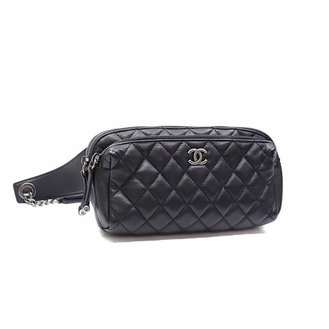 Chanel Matelasse 女士黑色魚子醬皮革腰包 A57887，腰包 044691