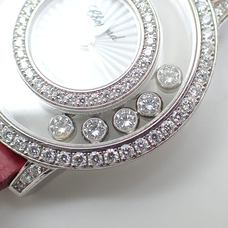 Chopard Happy Diamonds 女士石英腕錶，18K白金 4527，電池供電，750，18K 白金帶貝殼錶盤，044663-6