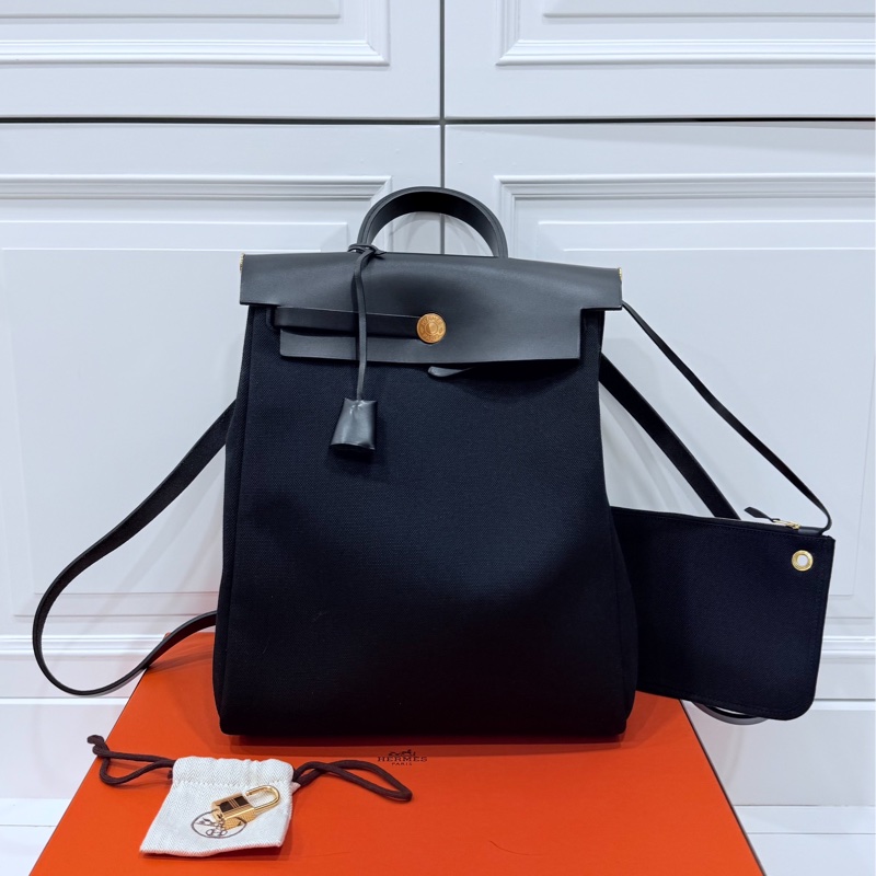 Hermes 愛馬仕 herbag a dos Zip retourne 黑色 後背包 雙肩包 肩背包 手提包-0