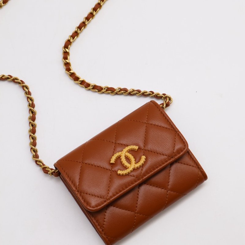 CHANEL 23A雙層小鍊包 - 焦糖棕金-0