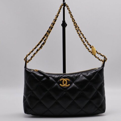 CHANEL 25S皮穿鍊單肩包 - 黑金